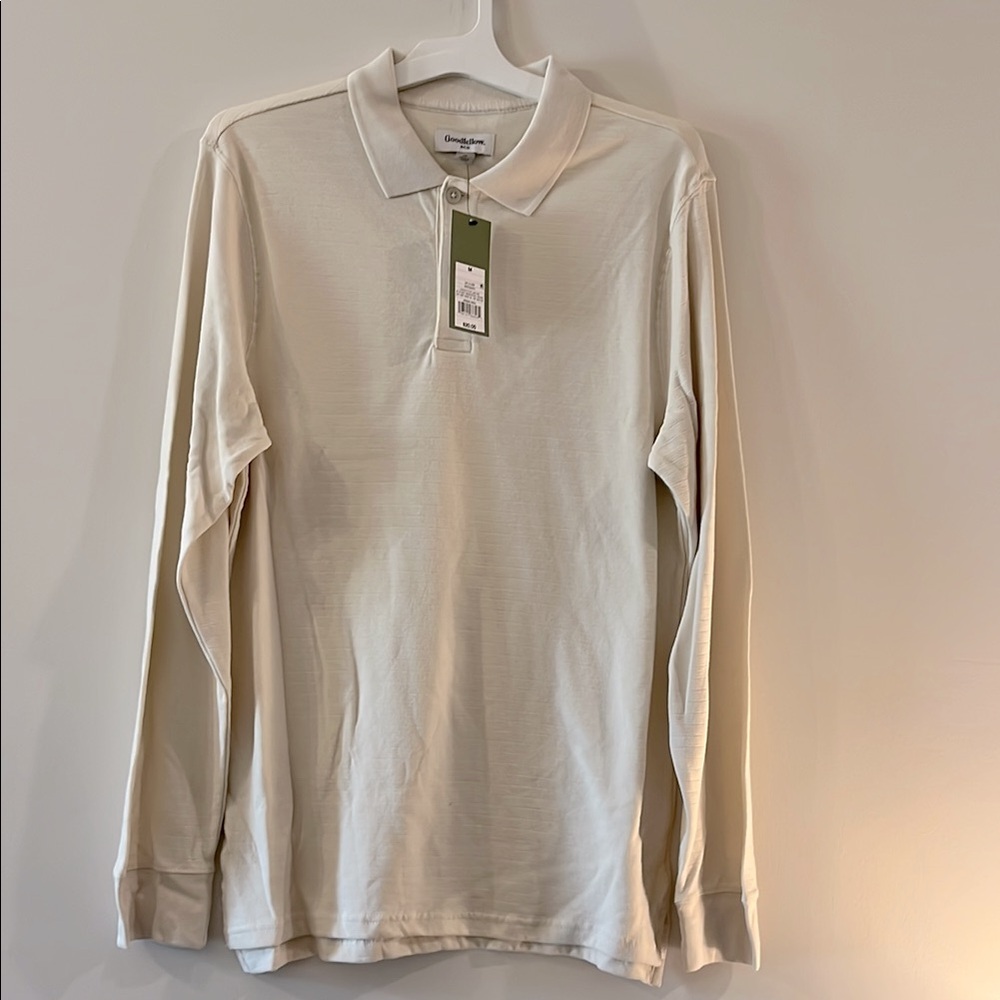 Goodfellow & Co Cream Polo Shirt Classic Long Sleeve
